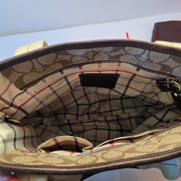 Coach Heritage Signature Stripe Tan/Brown/Red Bucket Bag - Picture 9 of 13